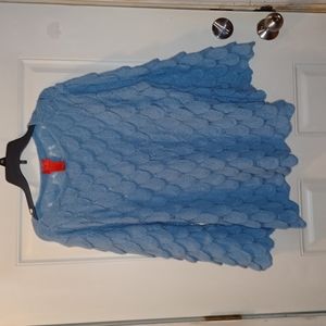 V Cristina Blue scalloped bell sleeved sweater